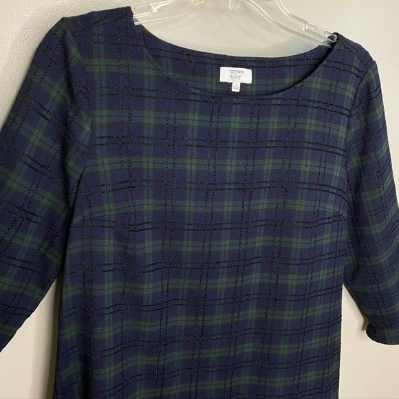Women's Crown & Ivy Bow Back Tartan Plaid Holiday Christmas Dress Navy Small - Picture 2 of 8